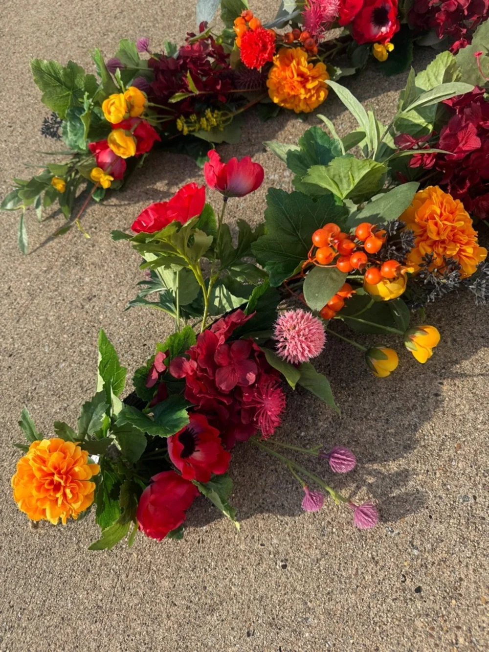 Frontgate Floral Garland - Vibrant Red, Orange, Yellow - NWT